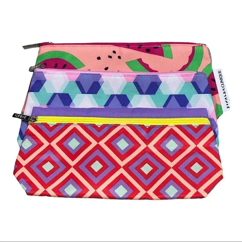 Clinique Three Medium Size Makeup Bags/Pouches  Zipper Closure